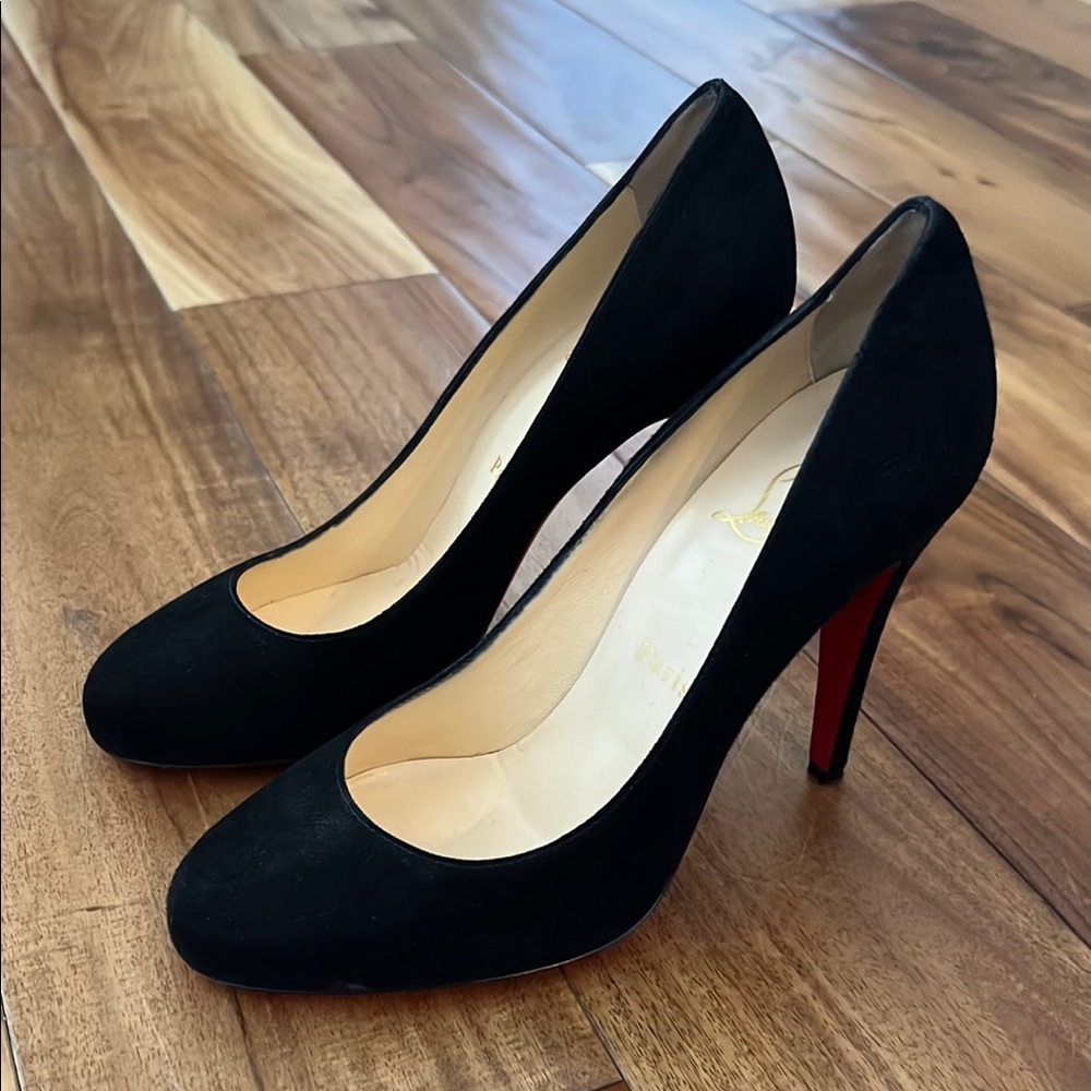 Christian Louboutin Ron Ron 100 Suede Black High Heel Pumps
